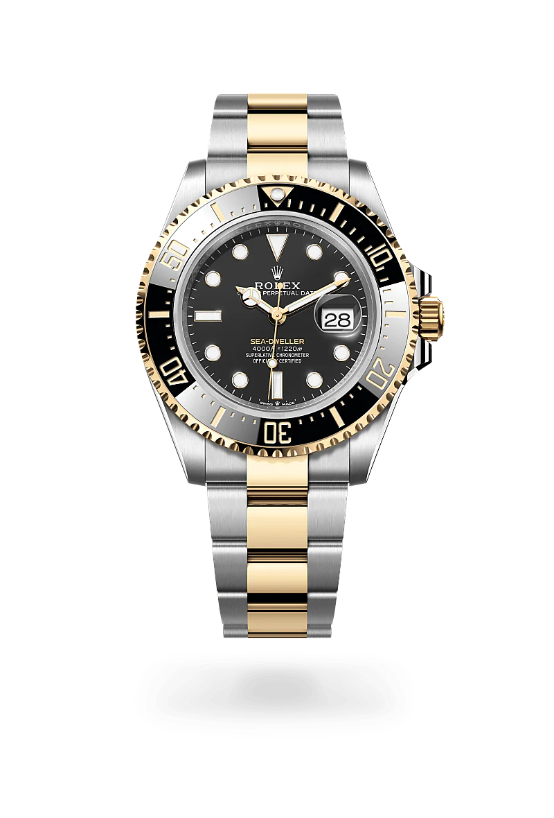 Rolex Sea-Dweller in Oystersteel and Yellow Gold, m126603-0001 Upright with Shadow - Fink's Jewelers