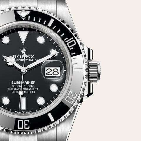 Dial closeup of a Rolex Submariner watch