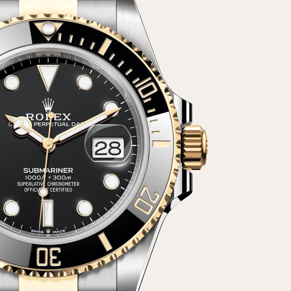 Dial closeup of a Rolex Submariner watch