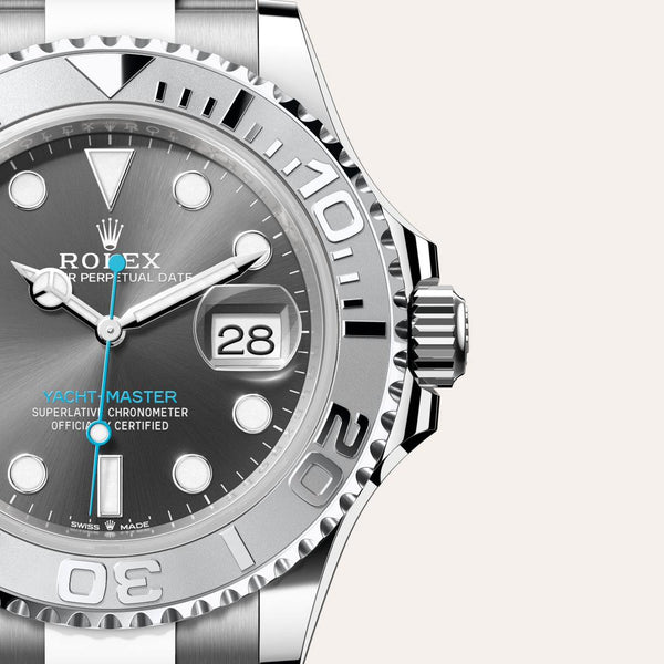 Dial closeup of a Rolex Yacht-Master watch