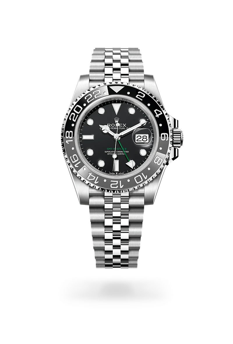 Rolex GMT-Master II in Oystersteel, m126710grnr-0003 Upright with Shadow - Fink's Jewelers