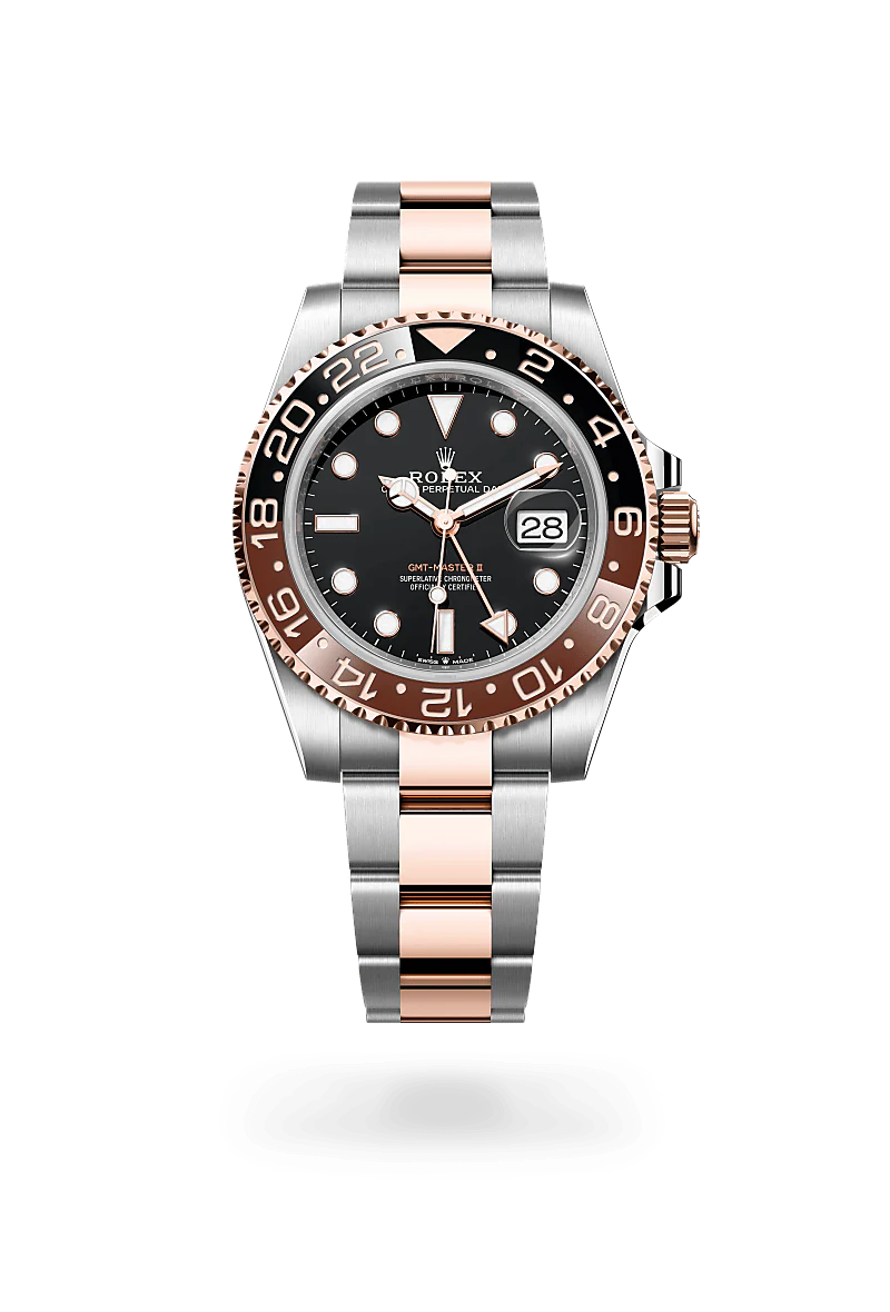 Rolex GMT-Master II in Oystersteel and Everose Gold, m126711chnr-0002 Upright with Shadow - Fink's Jewelers