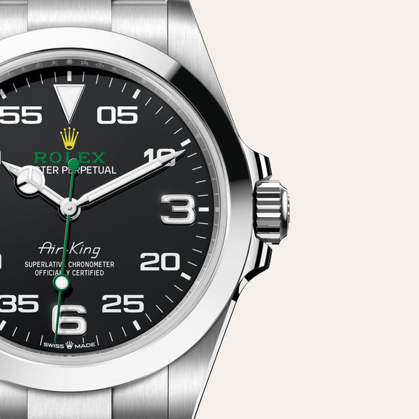 Dial closeup of a Rolex Air-King watch