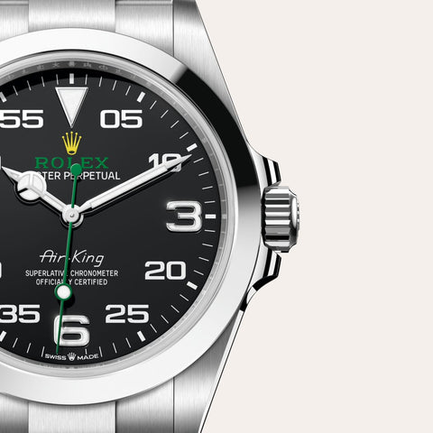 Dial closeup of a Rolex Air-King watch