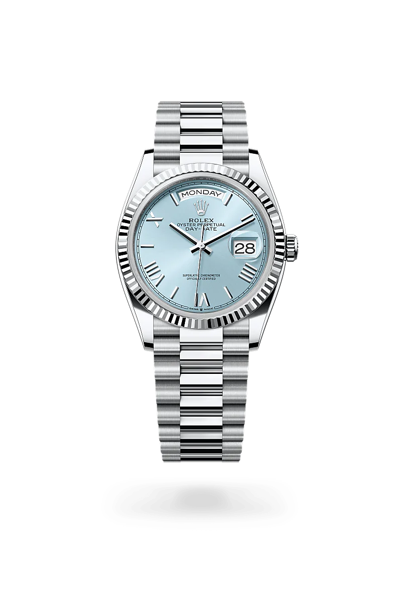 Rolex Day-Date 36 in Platinum, m128236-0018 Upright with Shadow - Fink's Jewelers