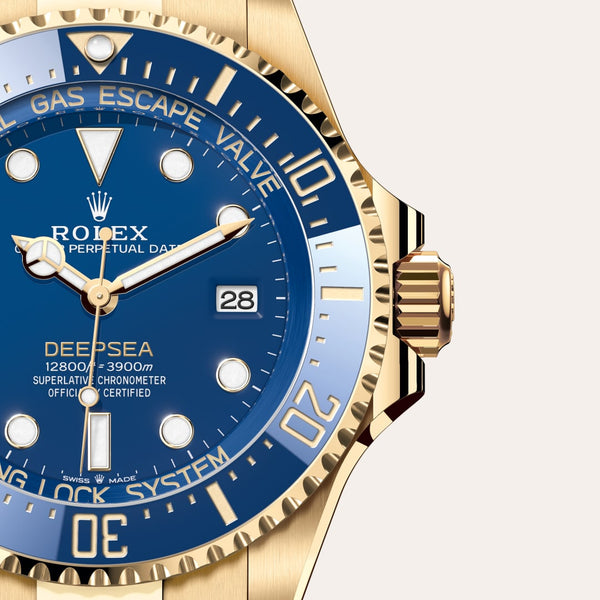 Dial closeup of a Rolex Deepsea watch