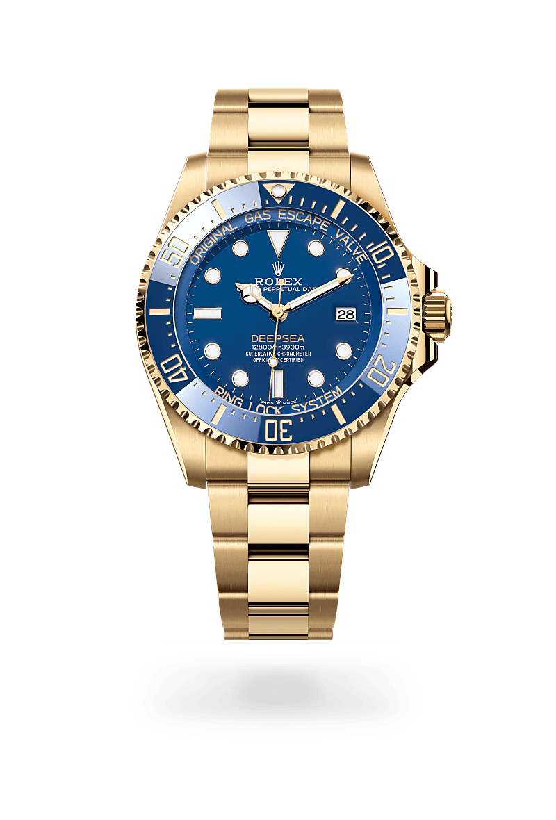 Rolex Deepsea in Yellow Gold, m136668lb-0001 Upright with Shadow - Fink's Jewelers