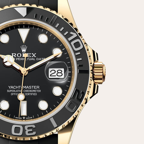 Dial closeup of a Rolex Yacht-Master watch