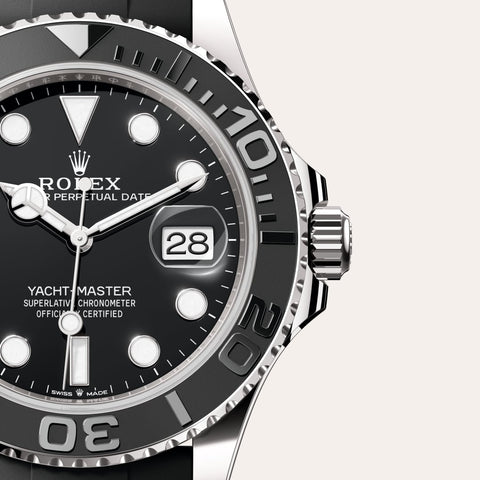 Dial closeup of a Rolex Yacht-Master watch