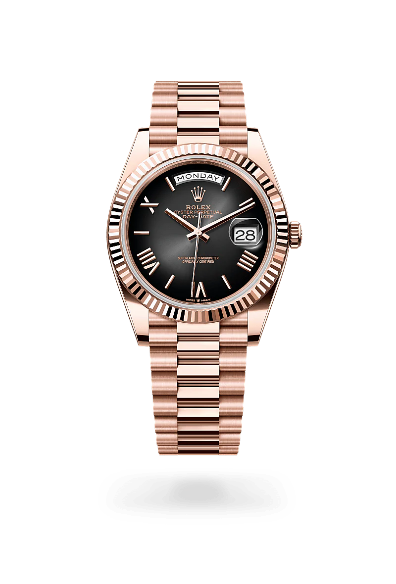 Rolex Day-Date 40 in Everose Gold, m228235-0055 Upright with Shadow - Fink's Jewelers