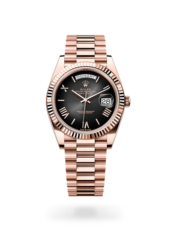 Rolex Day-Date 40 in Everose Gold, m228235-0055 Upright with Shadow - Fink's Jewelers