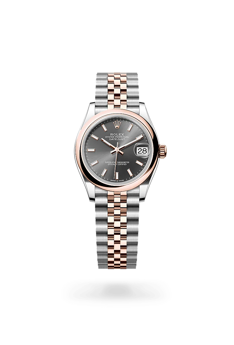Rolex Datejust 31 in Oystersteel and Everose Gold, m278241-0018 Upright with Shadow - Fink's Jewelers