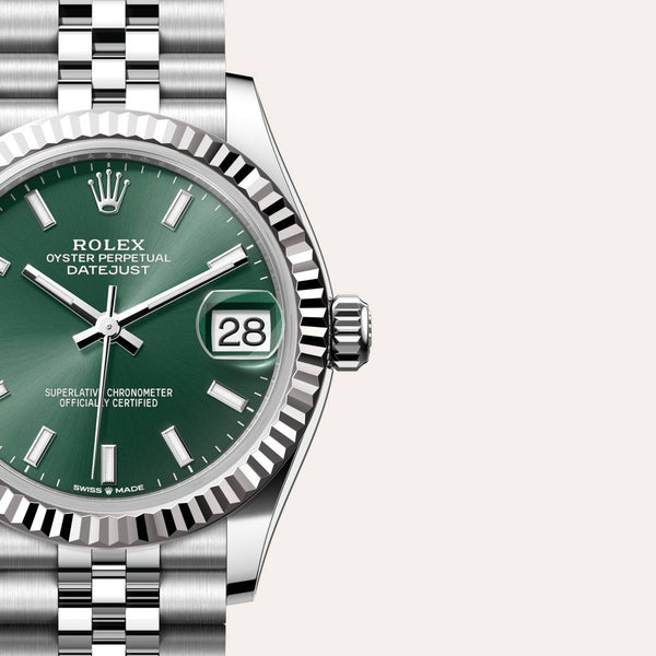 Dial closeup of a Rolex Datejust watch