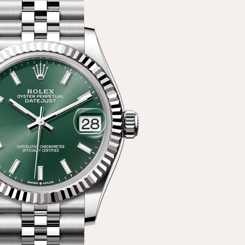 Dial closeup of a Rolex Datejust watch