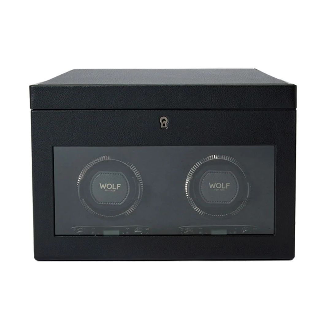 WOLF British Racing Double Watch Winder with Storage in Black
