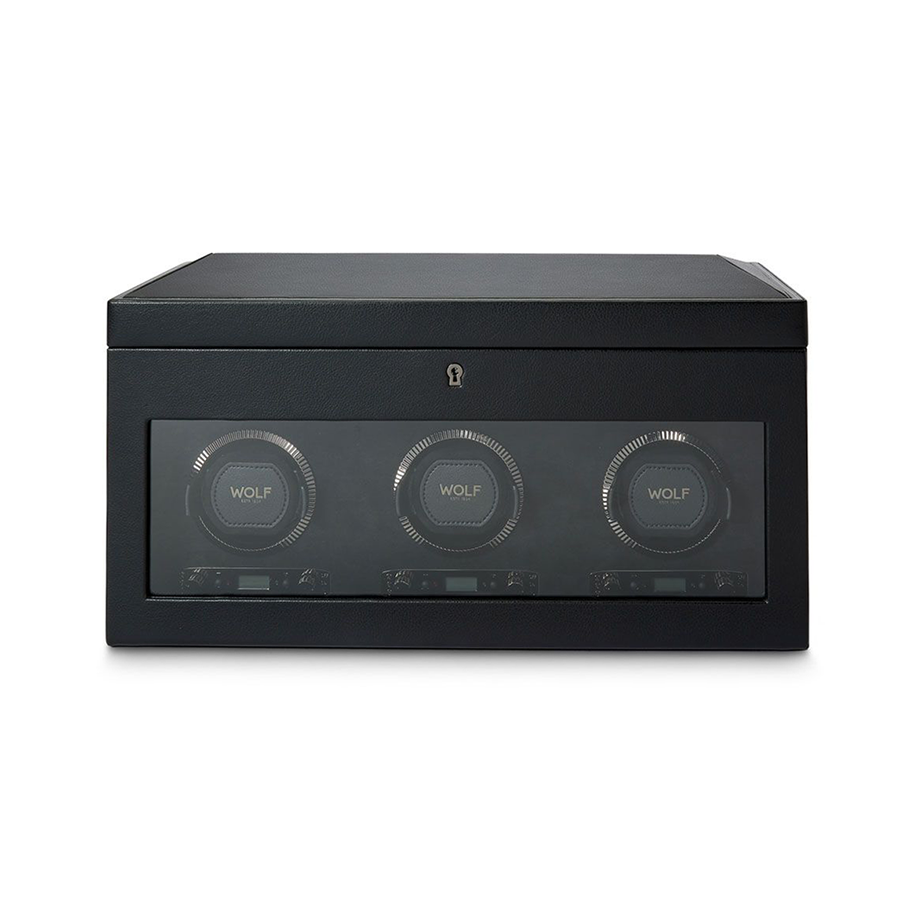WOLF British Racing Triple Watch Winder with Storage in Black