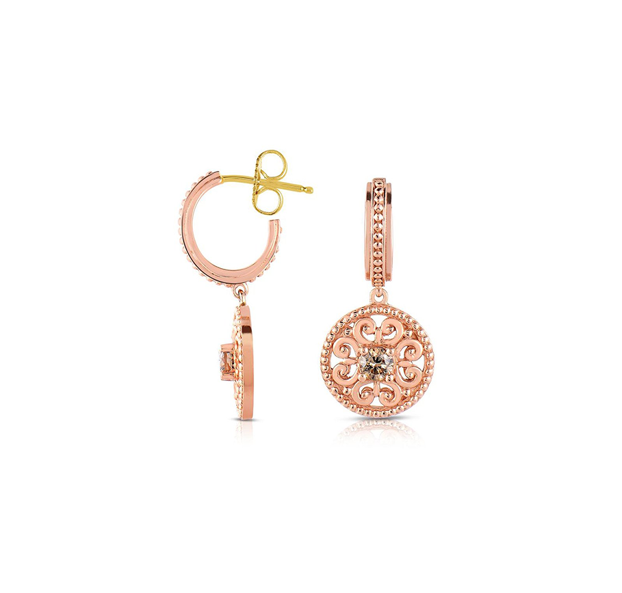 Sabel Collection 14K Rose Gold Mocha Diamond Hoop Dangle Earrings