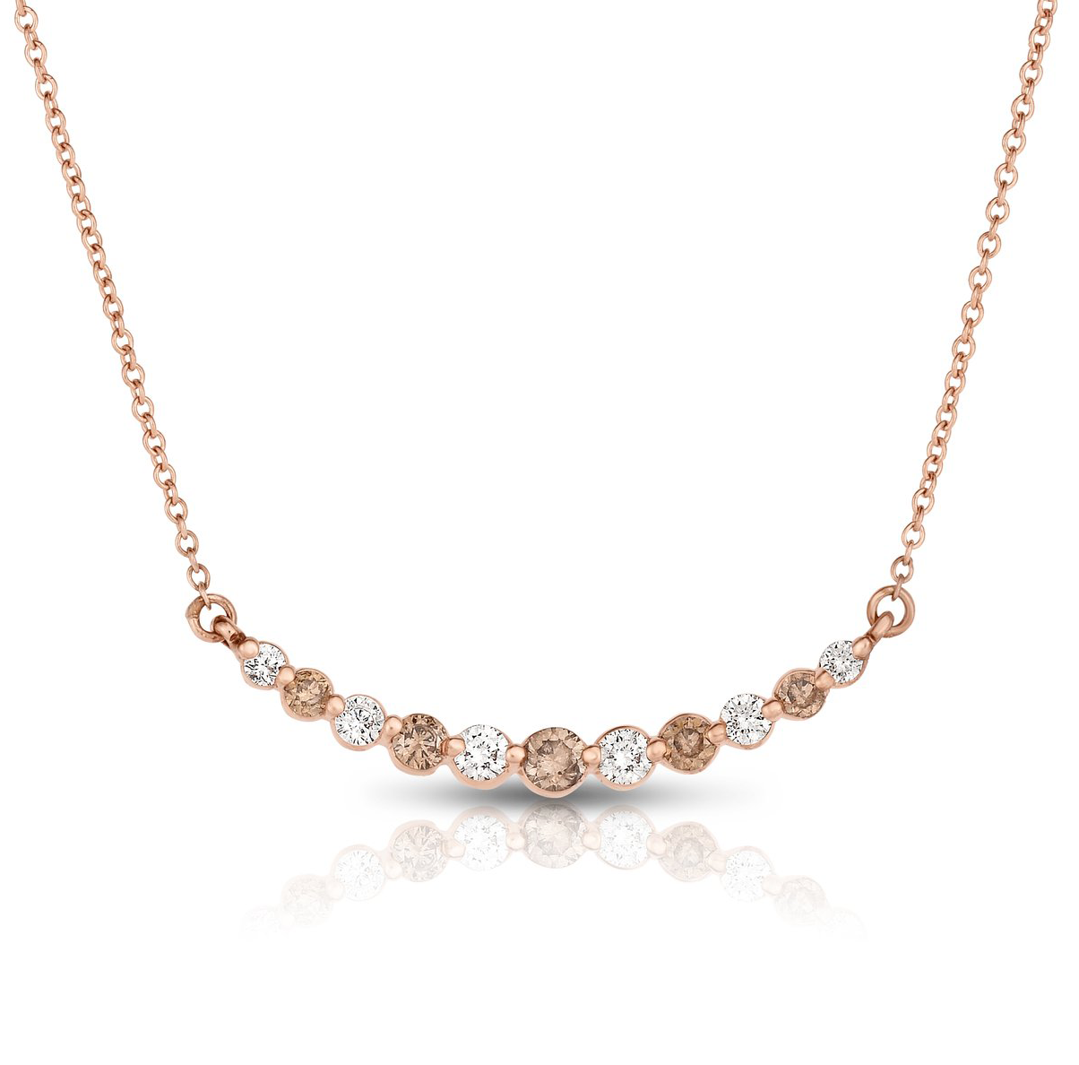 Sabel Collection 14K Rose Gold Mocha and White Diamond Curved Bar Necklace