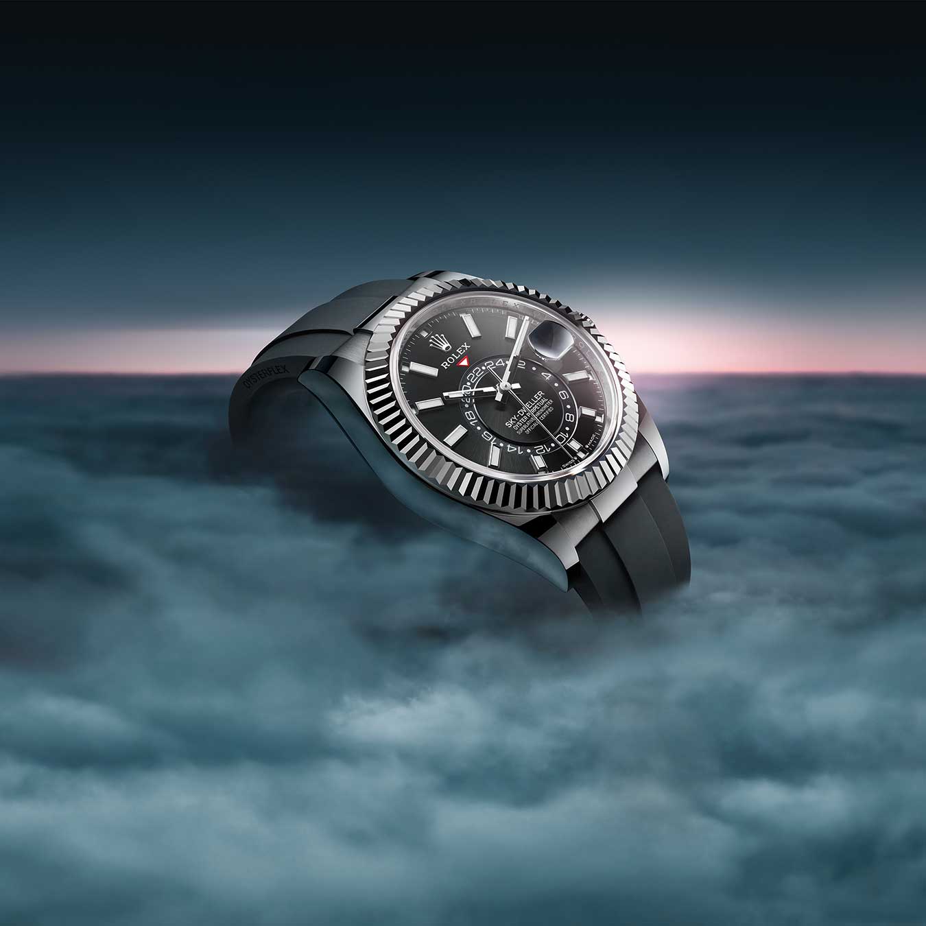 Rolex Sky-Dweller with Bright Black Dial and Oysterflex Bracelet in Clouds