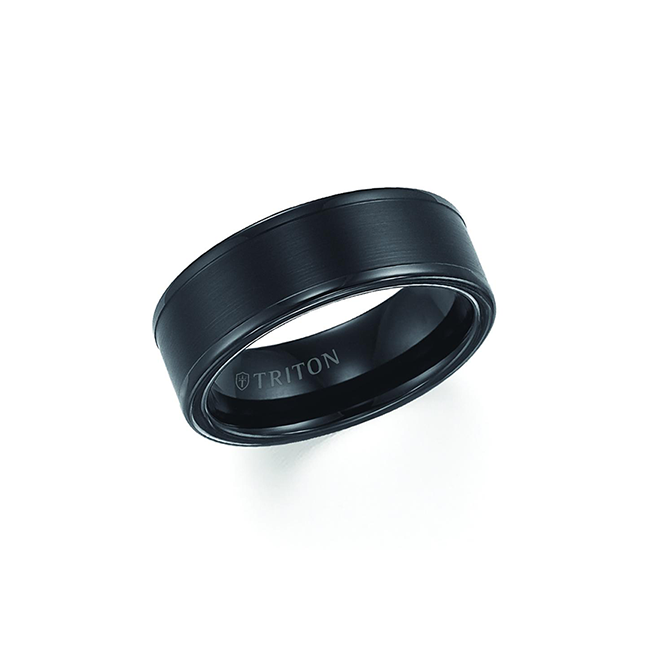 Triton Men's 8mm Black Tungsten Carbide Comfort Fit Wedding Band