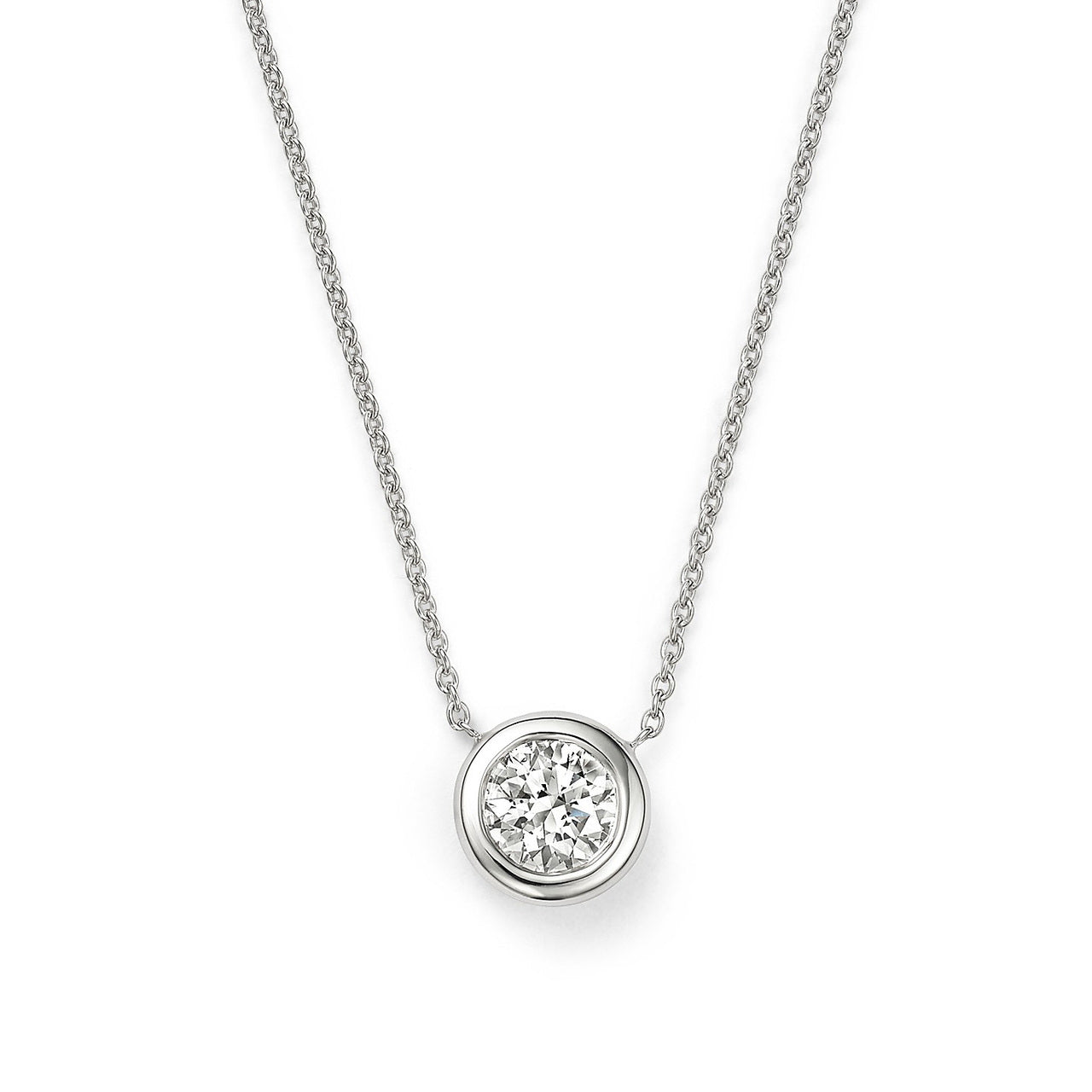 Roberto Coin Tiny Treasures 18K White Gold Bezel Set Solitaire Necklace 