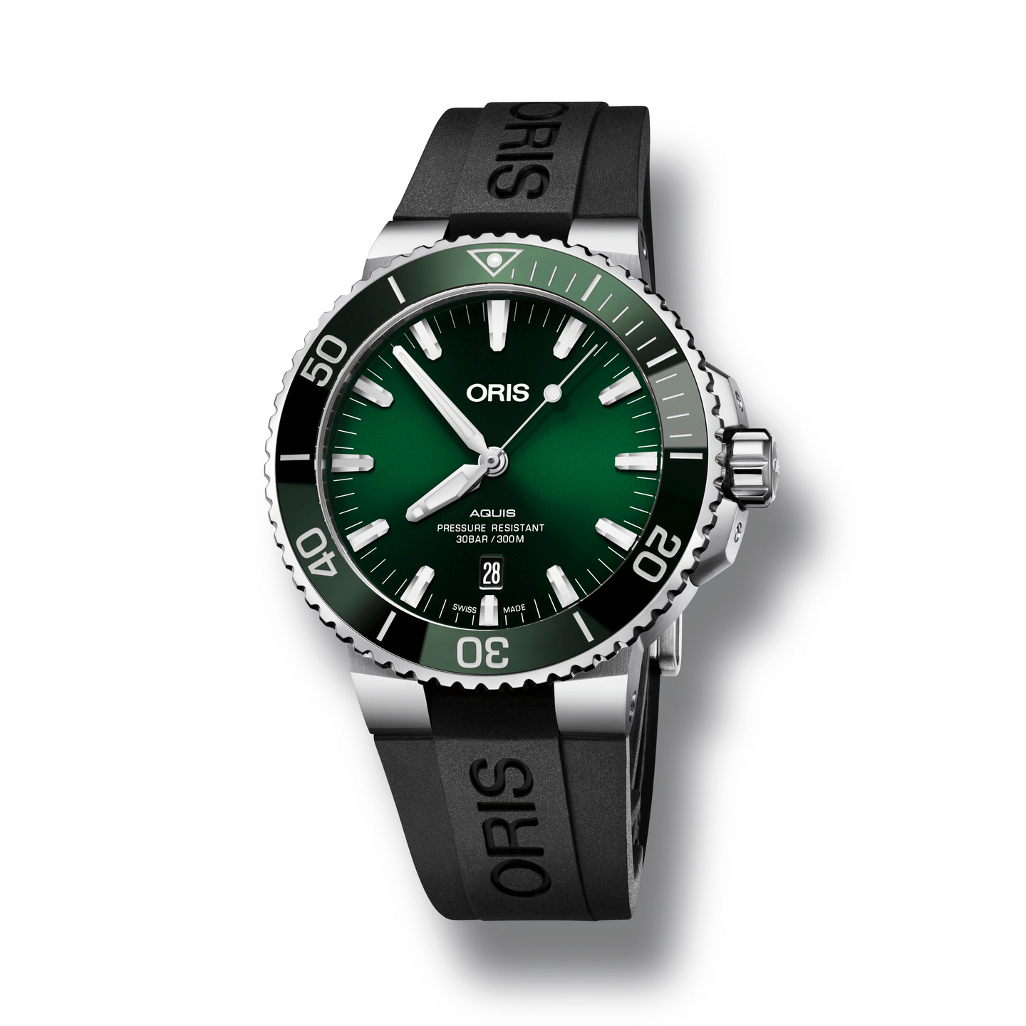 Oris Aquis Green Dial Watch for Men with Black Caoutchouc Rubber Strap