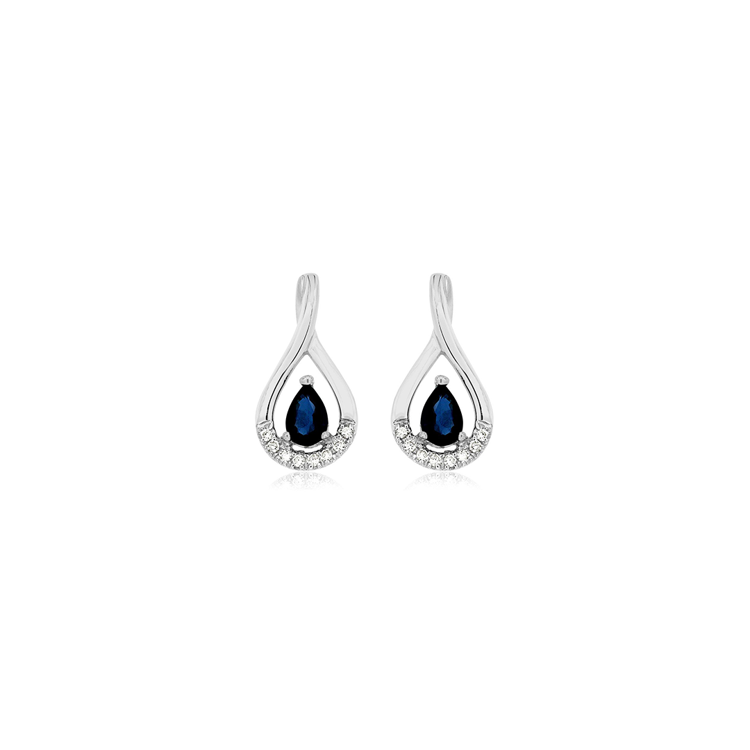Sabel Collection 14K White Gold Pear Sapphire and Diamond Earrings