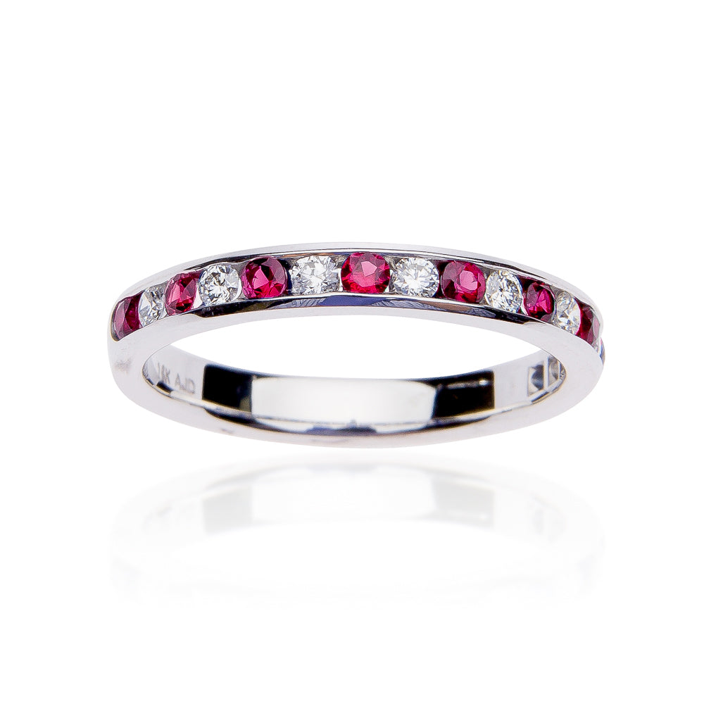 Fink's 18K White Gold Ruby and Diamond Channel Set Wedding Band