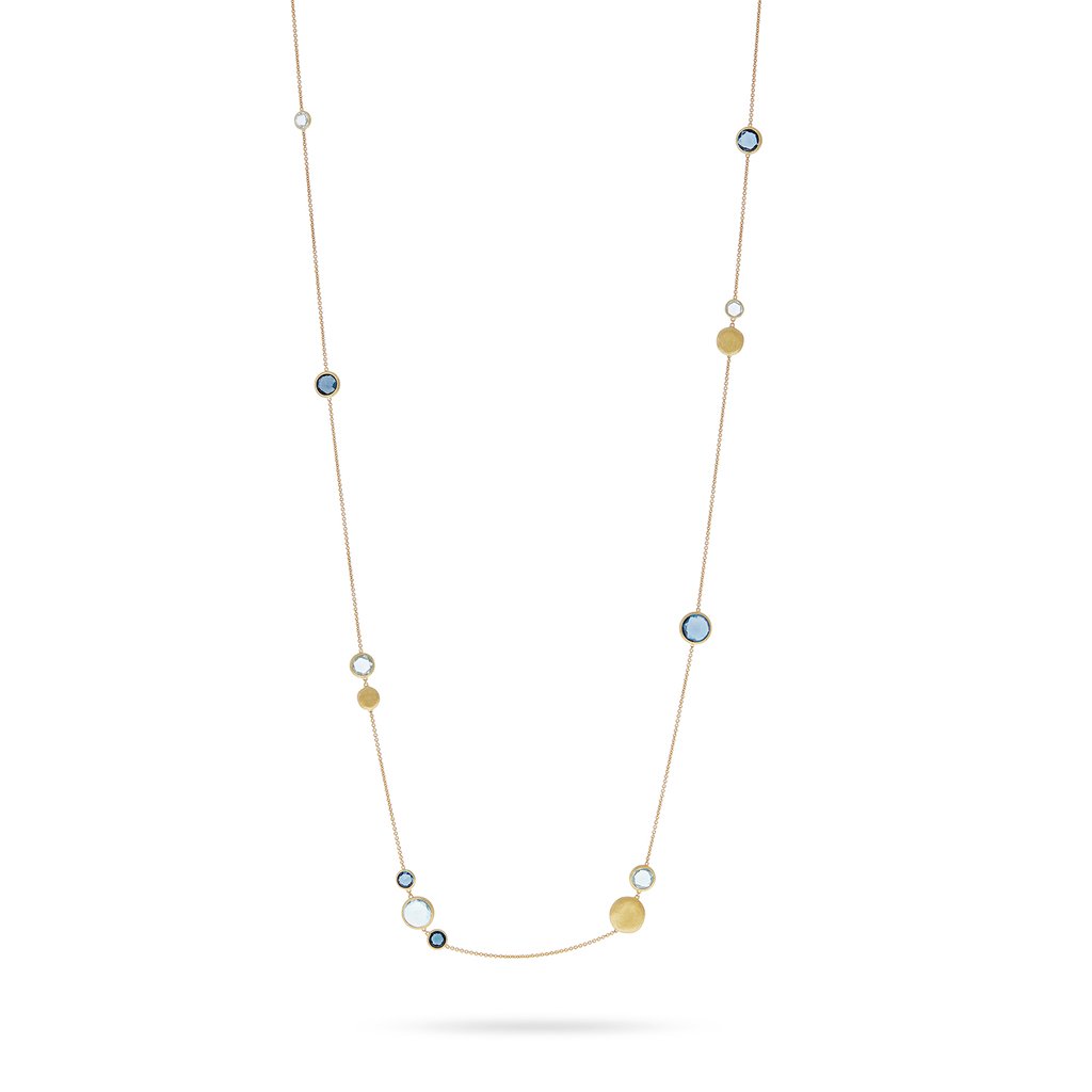 Marco Bicego Jaipur 18K Yellow Gold Mixed Blue Topaz Station Necklace 