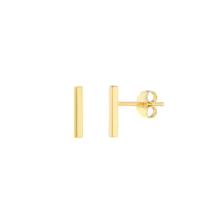 14K Yellow Gold Bar Stud Earrings