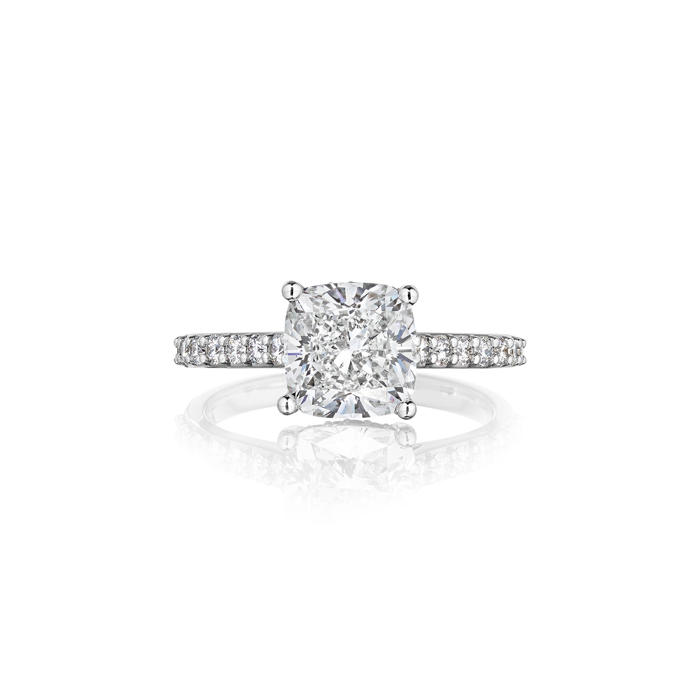Fink's Exclusive Platinum Cushion Cut Diamond Engagement Ring with Diamond Shank Accents