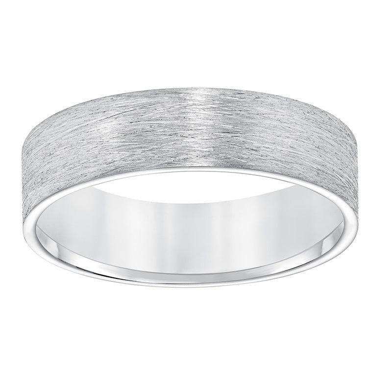 Men's 6mm 14K White Gold WireBrushed Wedding Band Fink's