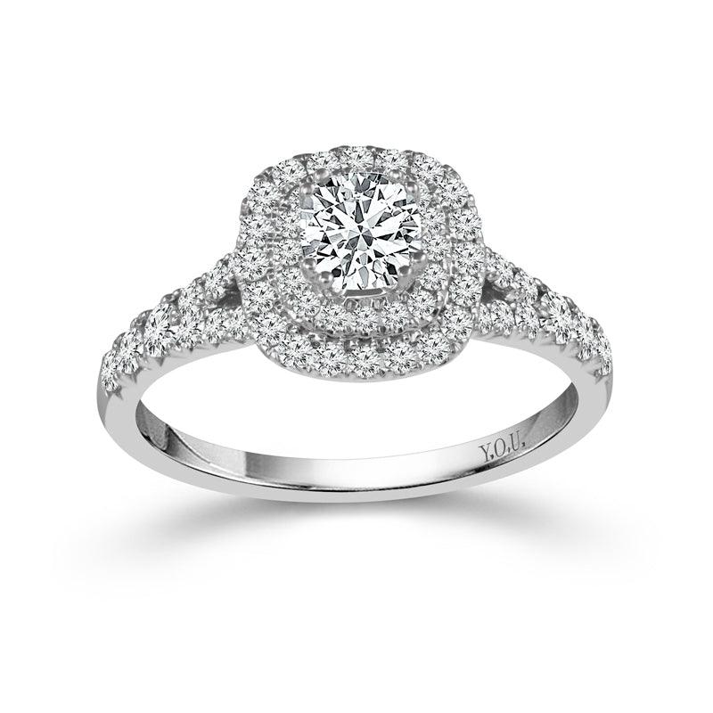 Fink's Exclusive 14K White Gold Cushion and Round Diamond Double Halo Engagement Ring