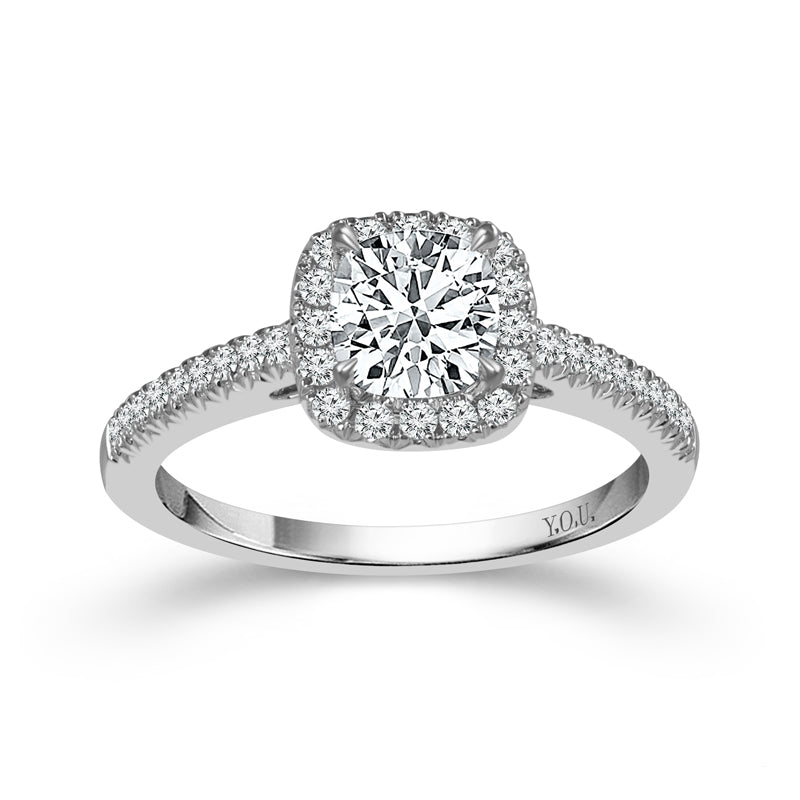 Fink's Exclusive 14K White Gold Cushion and Round Diamond Halo Engagement Ring