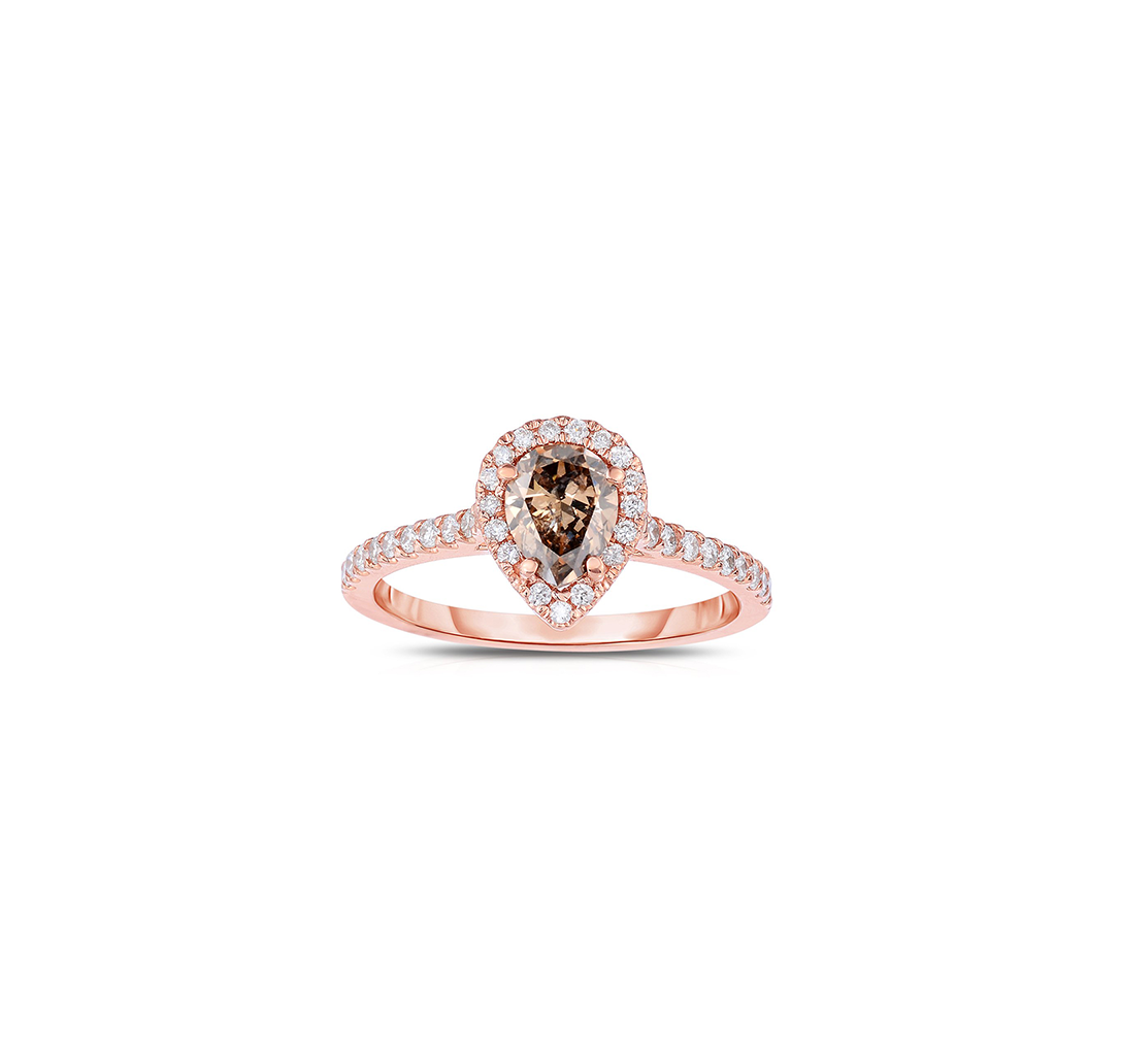 Sabel Collection 14K Rose Gold Pear Shape Mocha and White Diamond Ring