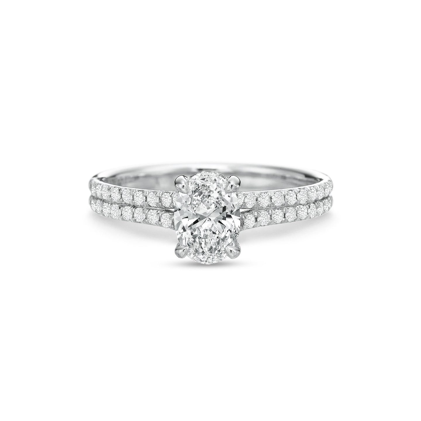 Fink's Exclusive 18K White Gold Oval Center Stone Two Row Shank Engagement Ring