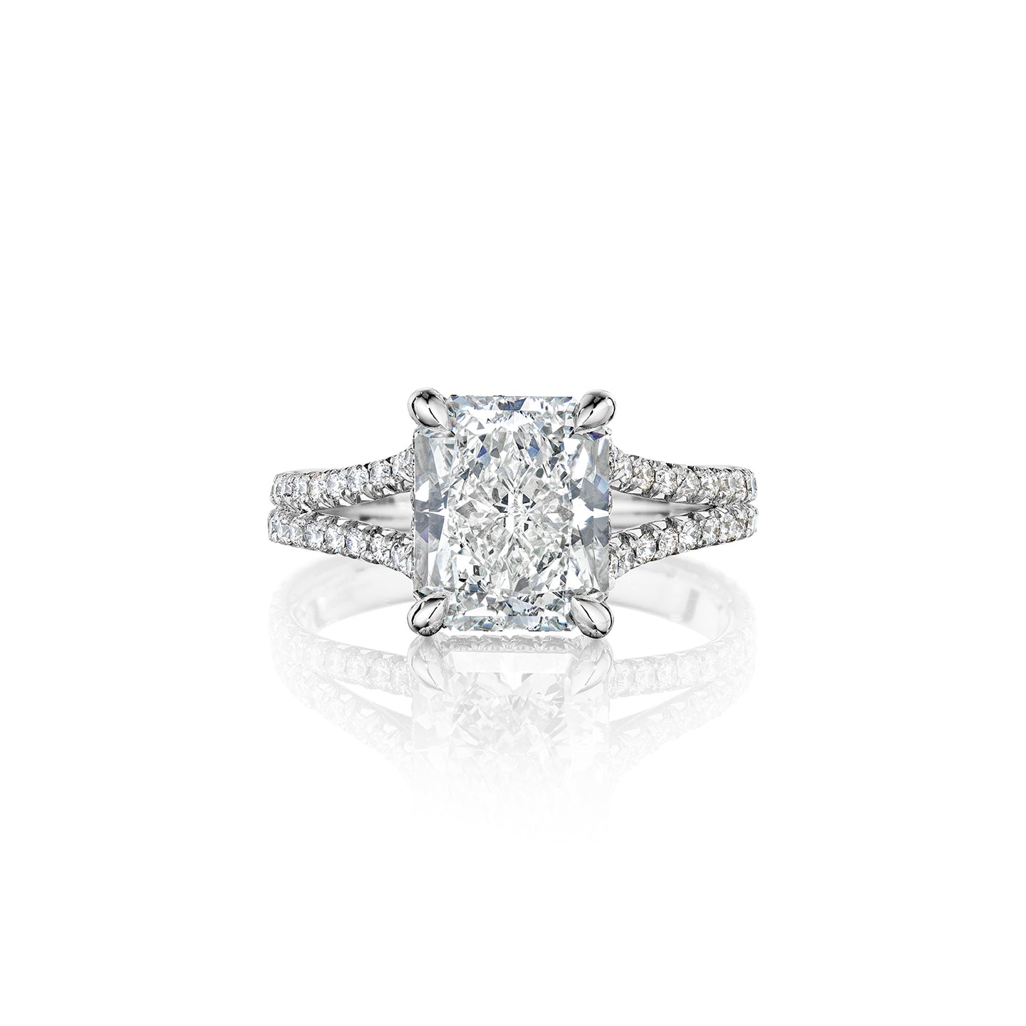 Fink's Exclusive Platinum and 18K White Gold Radiant Cut Diamond Engagement with Split Shank