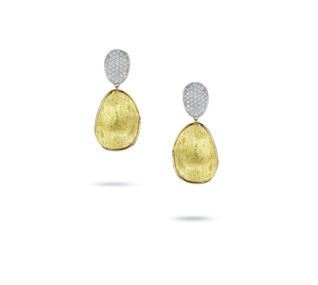 Marco Bicego Lunaria Yellow Gold Large Stud Dangle Earrings with Diamonds