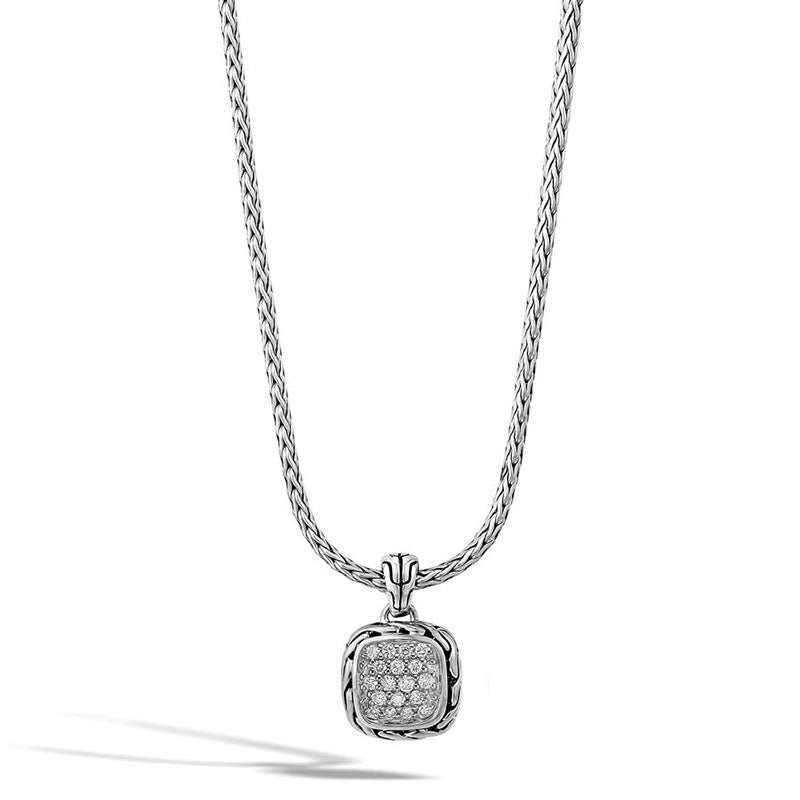 John Hardy Classic Chain Silver Diamond PavÃ© Square Pendant