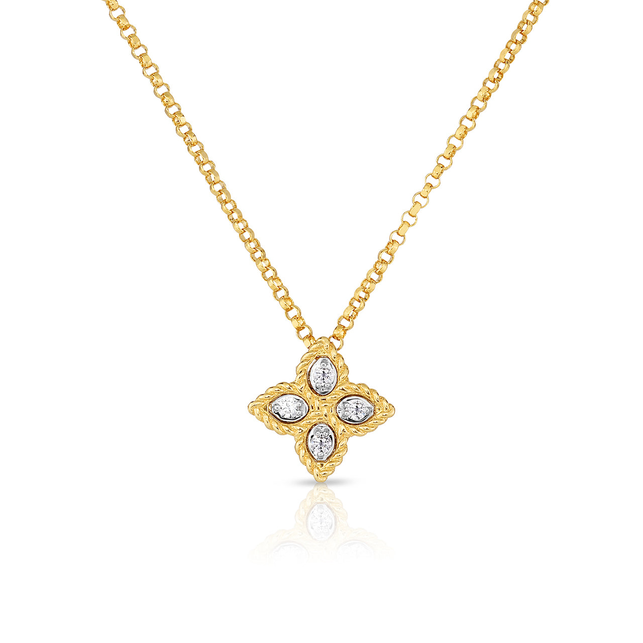 Roberto Coin Princess Flower Small 18K Yellow Gold and Diamond Accent Pendant