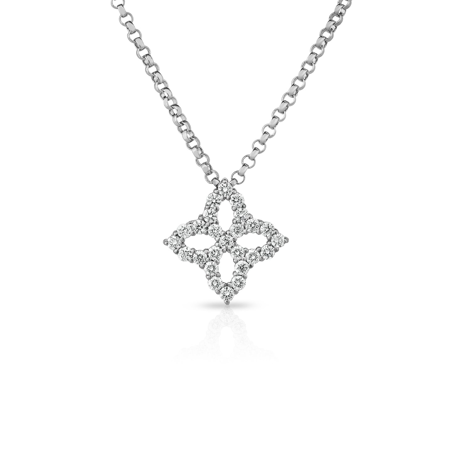 Roberto Coin Diamond Princess Flower 18K White Gold Diamond Small Flower Outline Necklace