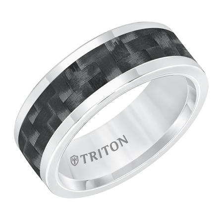 Triton Men's 8mm White Tungsten and Black Carbon Fiber Comfort Fit Band