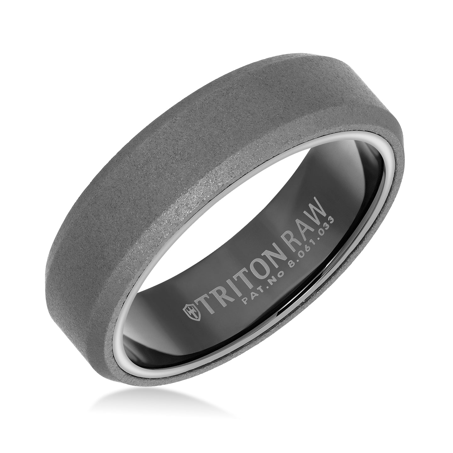 Triton RAW Men's 6mm Grey PVD Tungsten Beveled Edge Flat Profile Wedding Band