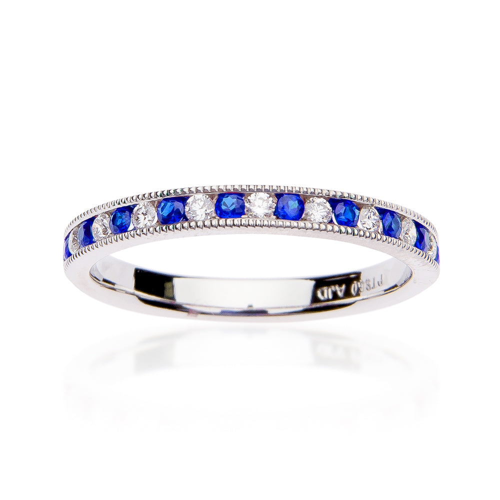 Fink's Platinum Sapphire and Diamond Channel Set Wedding Band