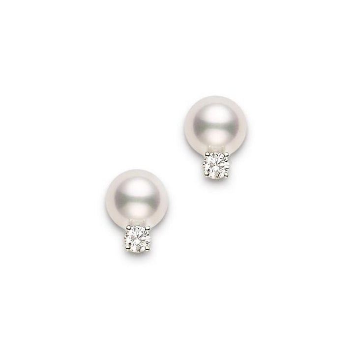 Mikimoto Pearl Earrings with Diamond Stud for Women