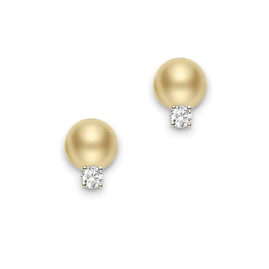 Mikimoto 10mm Golden South Sea Pearl and Diamond Earrings