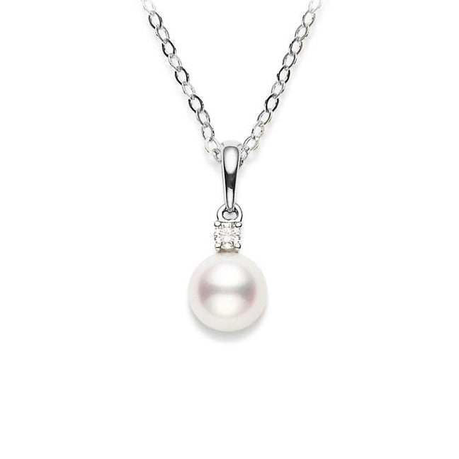 Mikimoto 18K White Gold 7mm Akoya Pearl and Diamond Pendant