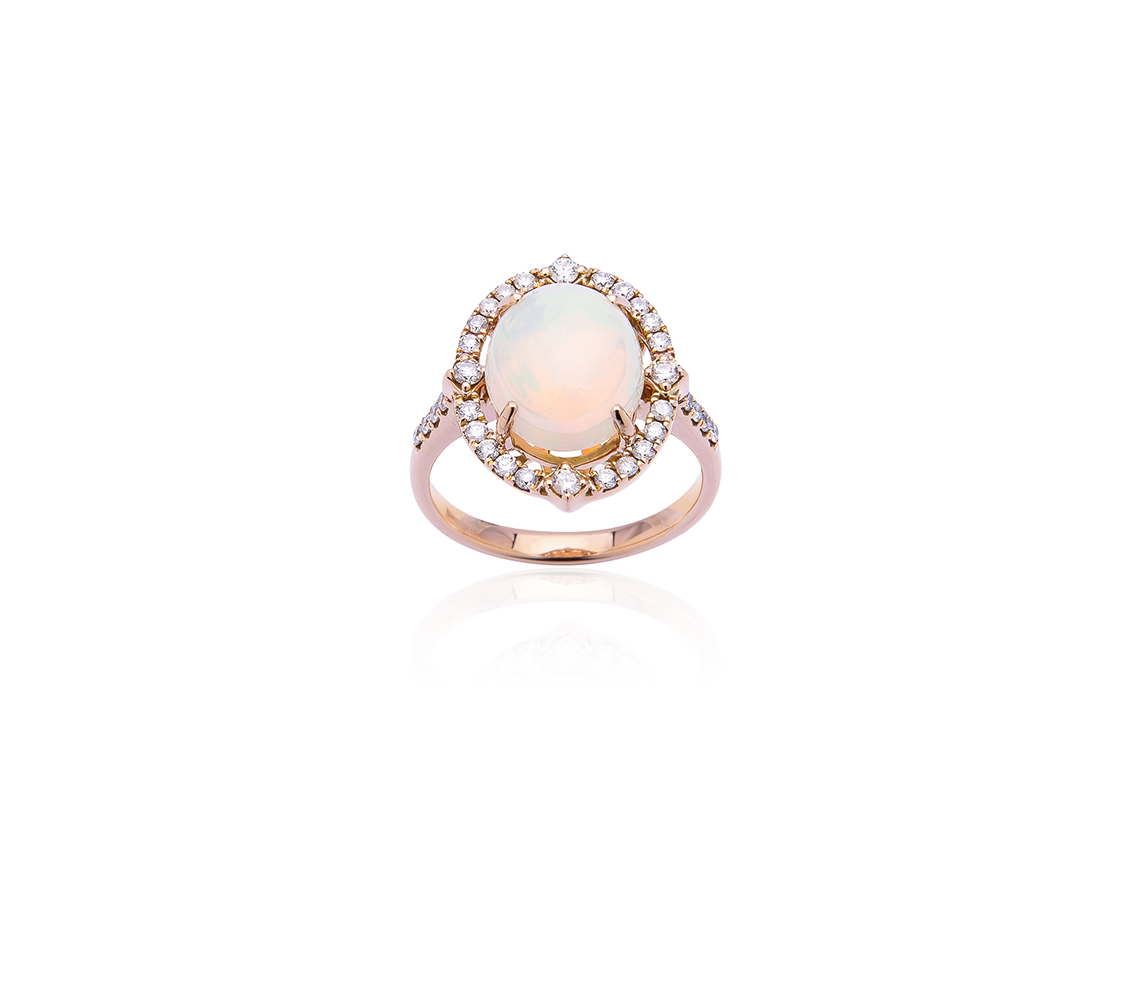 Sabel Collection 14K Rose Gold Oval Opal and Diamond Halo Ring