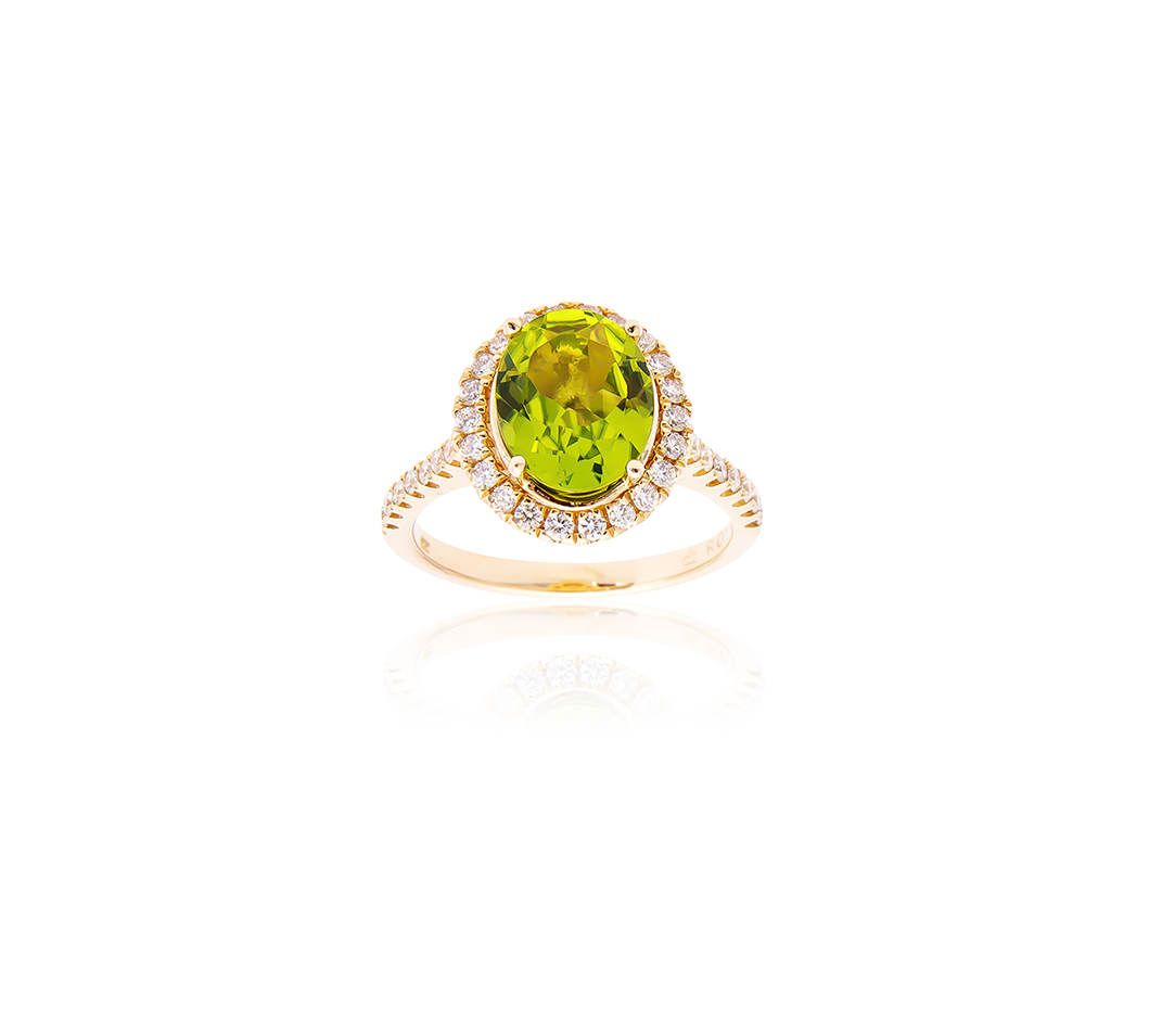 Sabel Collection 14K Yellow Gold Oval Peridot and Diamond Halo Ring