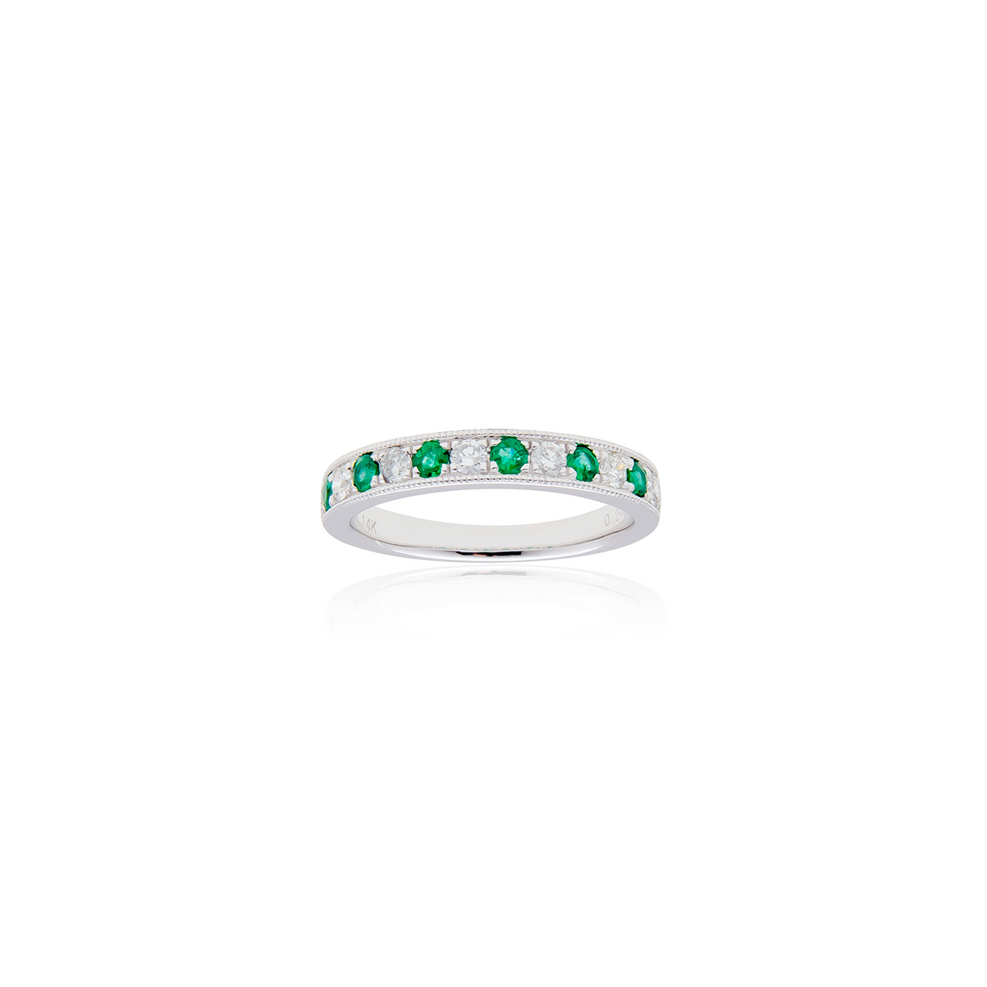 Sabel Collection 14K White Gold Diamond and Emerald Milgrain Channel Ring
